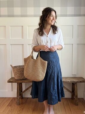 J. Jill Navy Embroidered A-Line Maxi Skirt 12P